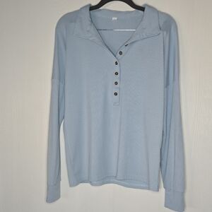 Light Blue Button-Up Long Sleeve Top